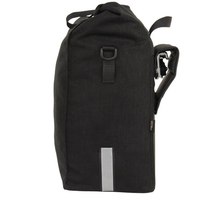 Signature V waterproof urban laptop pannier side view with reflective accent and d-ring for shoulder srtap