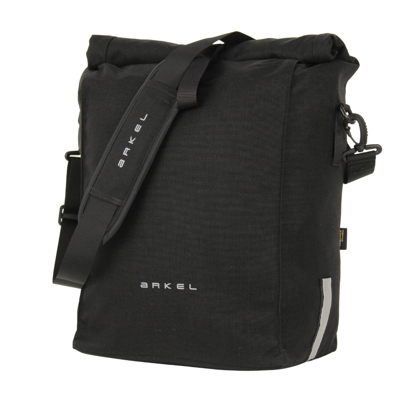Signature V waterproof urban laptop pannier in Cordura black color with shoulder strap for off the bike transport
