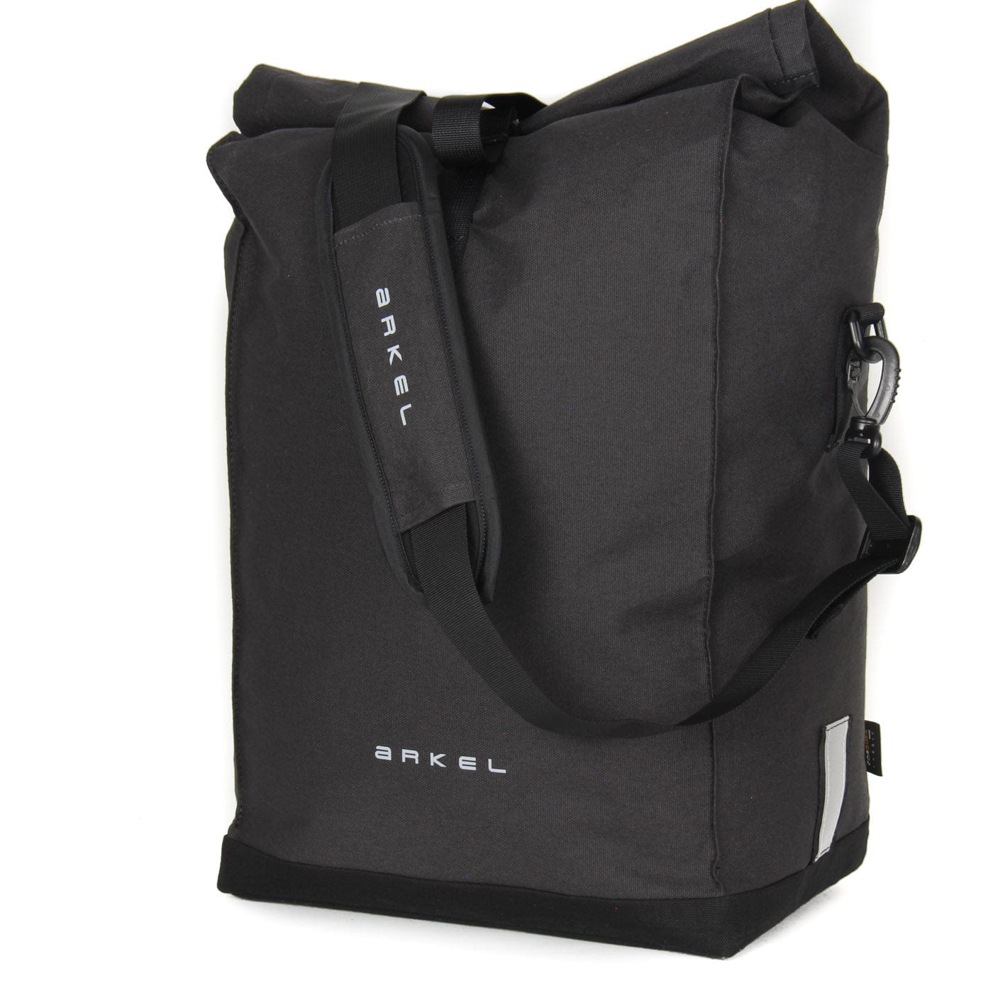 Signature V waterproof urban laptop pannier in Xpac X11 lux black color with shoulder strap for off the bike transport