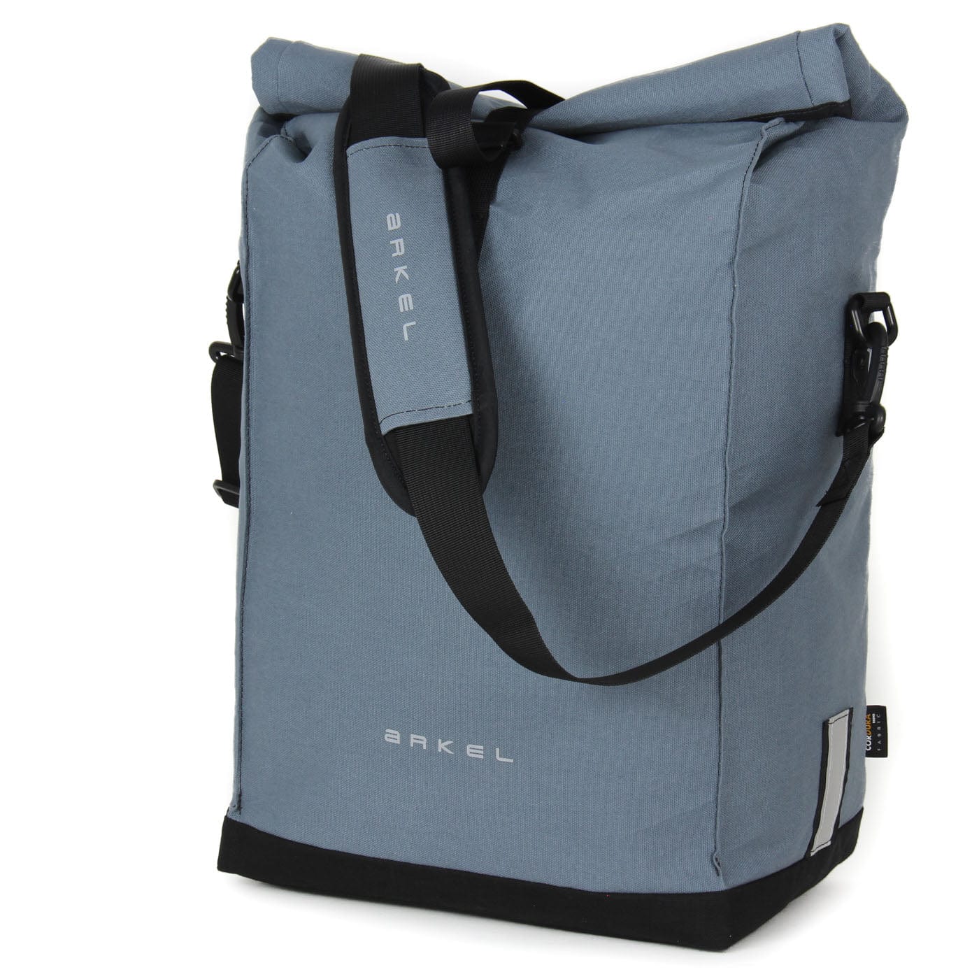 Signature V waterproof urban laptop pannier in Xpac X11 storm grey color with shoulder strap for off the bike transport